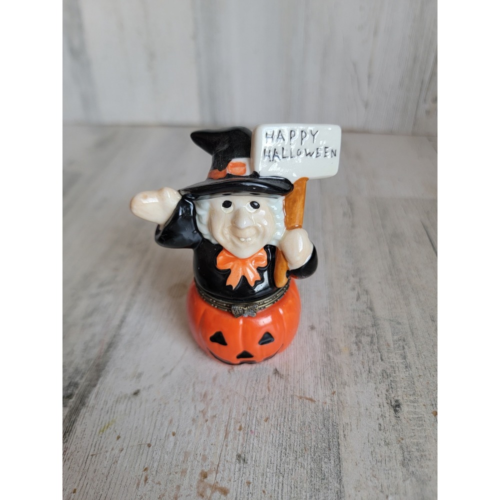 Porcelain Halloween witch fall trinket box mini unique home decor vintage